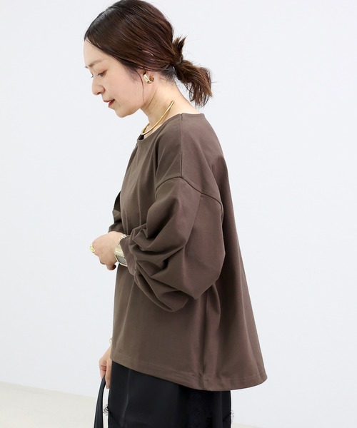 Aletta vita(アレッタビータ)の「バスクボートネック裾ドロストプルオーバー(Tシャツ/カットソー・レディース・ブラウン/オフホワイト/ブラック・M)」の7枚目の写真