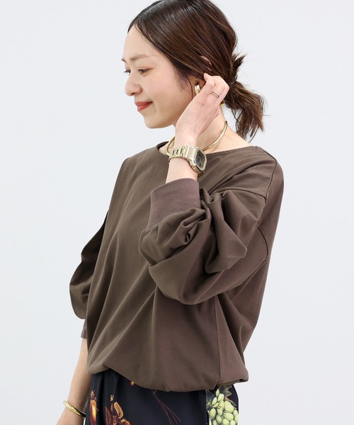Aletta vita(アレッタビータ)の「バスクボートネック裾ドロストプルオーバー(Tシャツ/カットソー・レディース・ブラウン/オフホワイト/ブラック・M)」の6枚目の写真