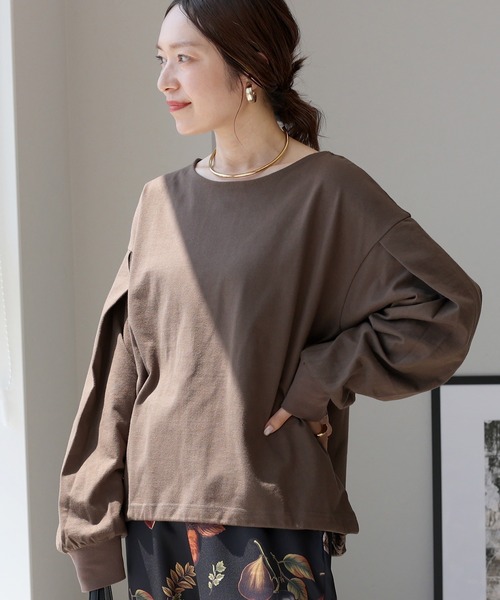 Aletta vita(アレッタビータ)の「バスクボートネック裾ドロストプルオーバー(Tシャツ/カットソー・レディース・ブラウン/オフホワイト/ブラック・M)」の4枚目の写真