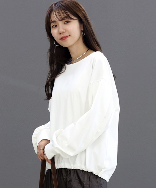 Aletta vita(アレッタビータ)の「バスクボートネック裾ドロストプルオーバー(Tシャツ/カットソー・レディース・ブラウン/オフホワイト/ブラック・M)」の13枚目の写真