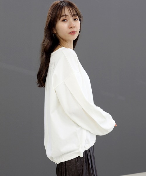 Aletta vita(アレッタビータ)の「バスクボートネック裾ドロストプルオーバー(Tシャツ/カットソー・レディース・ブラウン/オフホワイト/ブラック・M)」の14枚目の写真