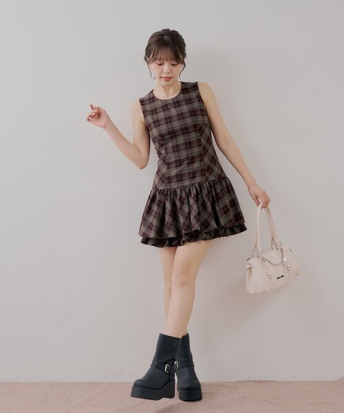 Chico(チコ)の「ノースリティアードミニワンピース(ワンピース・レディース・ブラウン系その他2/レッド系その他2・FREE)」の11枚目の写真