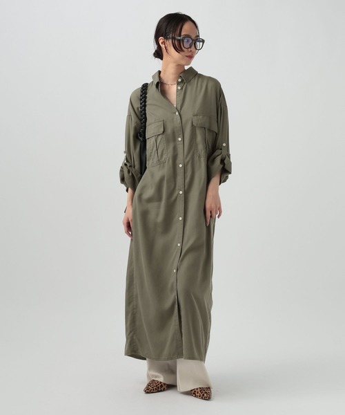 BAYFLOW（ベイフロー）の「[一枚でも羽織りでも]リヨセルシャツワンピース（ワンピース・レディース・カーキ/ダークブラウン・MEDIUM/SMALL）」の4枚目の写真