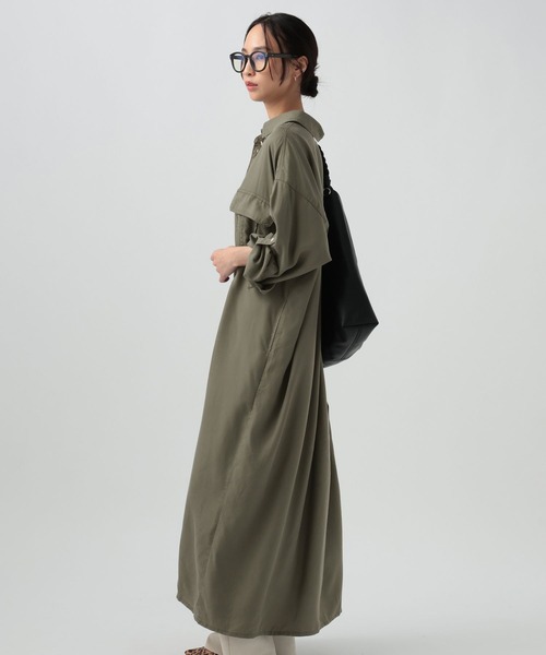 BAYFLOW（ベイフロー）の「[一枚でも羽織りでも]リヨセルシャツワンピース（ワンピース・レディース・カーキ/ダークブラウン・MEDIUM/SMALL）」の8枚目の写真