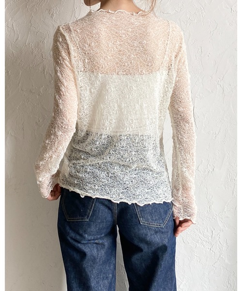 She's Closet(シーズクローゼット)の「長袖 プチハイネック 花柄 シアー レーストップス(Tシャツ/カットソー・レディース・レッド/ブラウン/ブラック/アイボリー・FREE)」の21枚目の写真