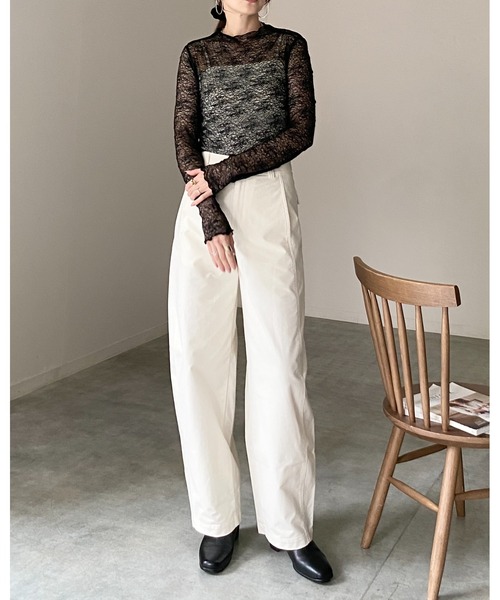 She's Closet(シーズクローゼット)の「長袖 プチハイネック 花柄 シアー レーストップス(Tシャツ/カットソー・レディース・レッド/ブラウン/ブラック/アイボリー・FREE)」の14枚目の写真