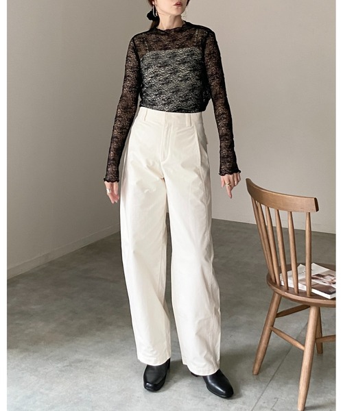 She's Closet(シーズクローゼット)の「長袖 プチハイネック 花柄 シアー レーストップス(Tシャツ/カットソー・レディース・レッド/ブラウン/ブラック/アイボリー・FREE)」の13枚目の写真