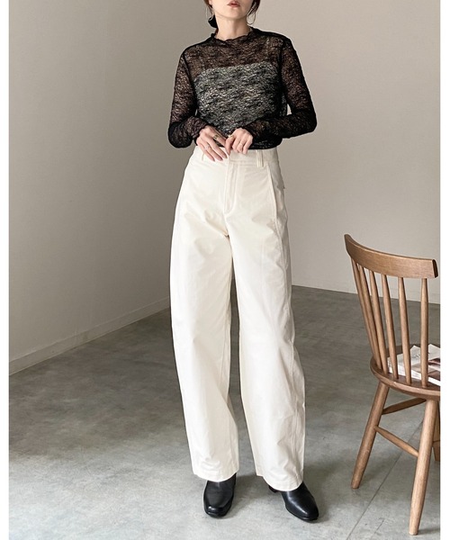 She's Closet(シーズクローゼット)の「長袖 プチハイネック 花柄 シアー レーストップス(Tシャツ/カットソー・レディース・レッド/ブラウン/ブラック/アイボリー・FREE)」の12枚目の写真