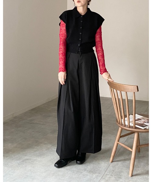She's Closet(シーズクローゼット)の「長袖 プチハイネック 花柄 シアー レーストップス(Tシャツ/カットソー・レディース・レッド/ブラウン/ブラック/アイボリー・FREE)」の10枚目の写真