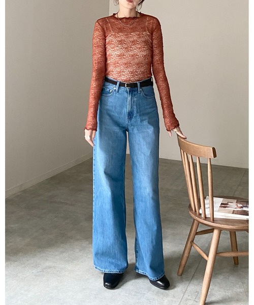 She's Closet(シーズクローゼット)の「長袖 プチハイネック 花柄 シアー レーストップス(Tシャツ/カットソー・レディース・レッド/ブラウン/ブラック/アイボリー・FREE)」の9枚目の写真