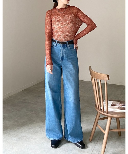 She's Closet(シーズクローゼット)の「長袖 プチハイネック 花柄 シアー レーストップス(Tシャツ/カットソー・レディース・レッド/ブラウン/ブラック/アイボリー・FREE)」の8枚目の写真