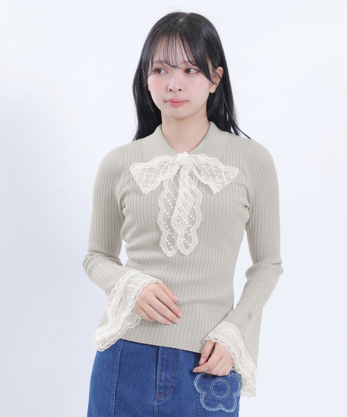 MARY QUANT(マリークワント)の「レースフレアスリーブ プルオーバー(Tシャツ/カットソー・レディース・ピンク/グレー/ブラック・M)」の2枚目の写真