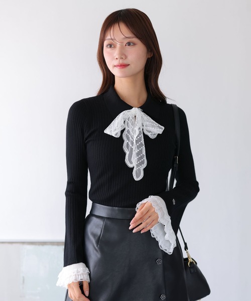 MARY QUANT(マリークワント)の「レースフレアスリーブ プルオーバー(Tシャツ/カットソー・レディース・ピンク/グレー/ブラック・M)」の1枚目の写真