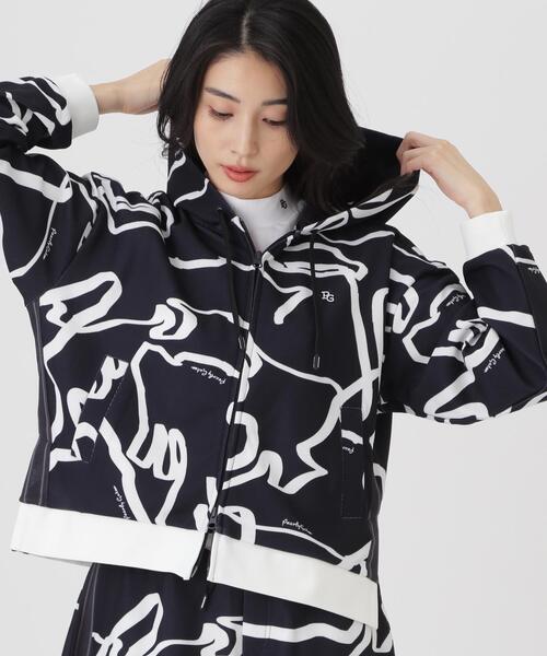 PEARLY GATES(パーリーゲイツ)の「【PEARLY GATES】Wハニカムストレッチフルジップフーディ <変形ウサギ柄> (WOMENS)(スウェット・レディース・ダークインディゴブルー・MEDIUM)」の1枚目の写真