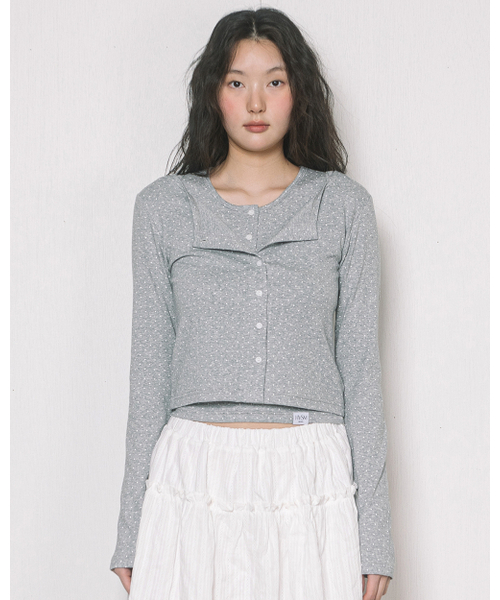 HAVISM(ヘビズム)の「DOT CARDIGAN + HENLEY NECK SLEEVELESS SET(GREY)(カーディガン/ボレロ・レディース・その他・FREE)」の4枚目の写真