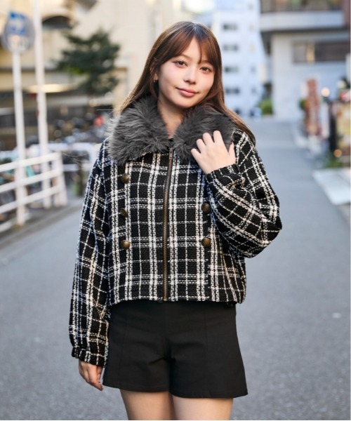 GORGE(ゴージ)の「ファー襟 ツイードジップジャケット|全2色(ブルゾン・レディース・ブラック/アイボリー・F)」の7枚目の写真