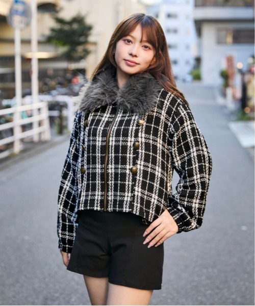 GORGE(ゴージ)の「ファー襟 ツイードジップジャケット|全2色(ブルゾン・レディース・ブラック/アイボリー・F)」の8枚目の写真