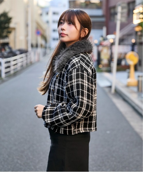 GORGE(ゴージ)の「ファー襟 ツイードジップジャケット|全2色(ブルゾン・レディース・ブラック/アイボリー・F)」の9枚目の写真