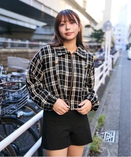 GORGE(ゴージ)の「ファー襟 ツイードジップジャケット|全2色(ブルゾン・レディース・ブラック/アイボリー・F)」の10枚目の写真