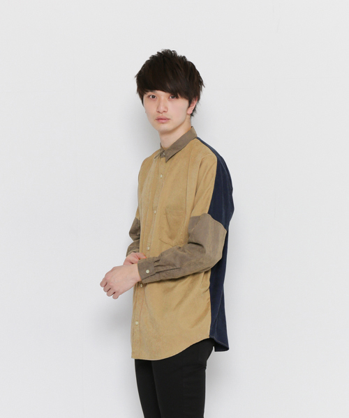SENSE OF PLACE by URBAN RESEARCH(センスオブプレイスバイアーバンリサーチ)の「カラーブロックドルマンスリーブシャツ(シャツ/ブラウス・メンズ・ベージュ/グレー・MEDIUM/LARGE)」の1枚目の写真