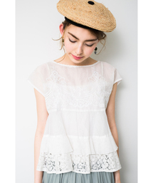 DOLLUPOOPS | <doll up ppos> スカラップ刺繍　レースアップ　フレアブラウス(シャツ/ブラウス)