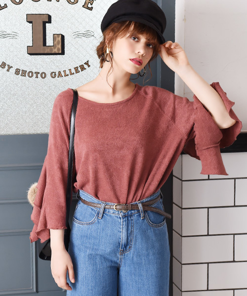 Luz Llena(ラズレナ)の「変形フレアスリーブ・ニットソートップス(ニット/セーター・レディース・ネイビー/マスタード/ピンク・MEDIUM)」の3枚目の写真