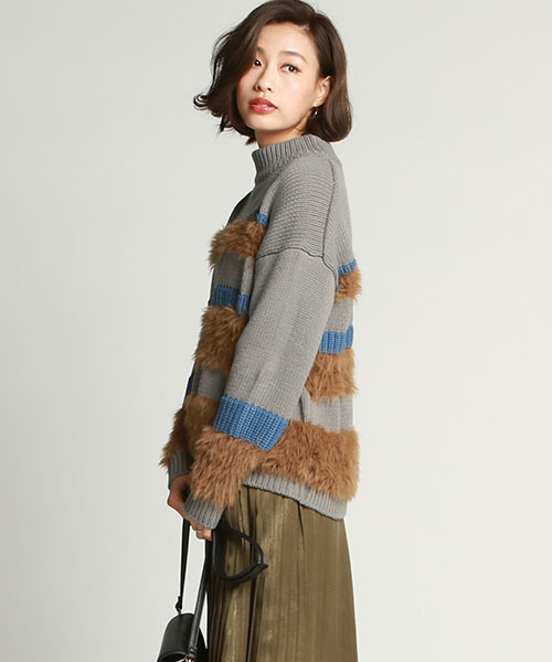 LIPSTAR（リップスター）の「フェザーヤーンボーダーニット（ニット/セーター・レディース・ブラック系その他/グレー系その他・M）」の2枚目の写真