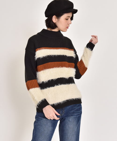 LIPSTAR（リップスター）の「フェザーヤーンボーダーニット（ニット/セーター・レディース・ブラック系その他/グレー系その他・M）」の9枚目の写真