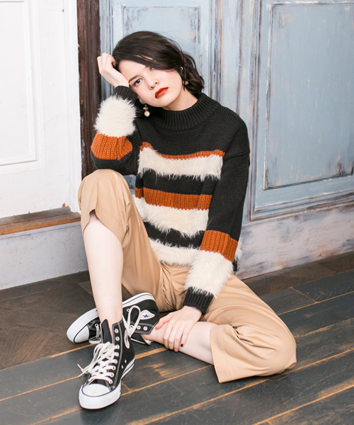 LIPSTAR（リップスター）の「フェザーヤーンボーダーニット（ニット/セーター・レディース・ブラック系その他/グレー系その他・M）」の5枚目の写真