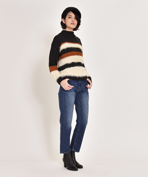 LIPSTAR（リップスター）の「フェザーヤーンボーダーニット（ニット/セーター・レディース・ブラック系その他/グレー系その他・M）」の6枚目の写真