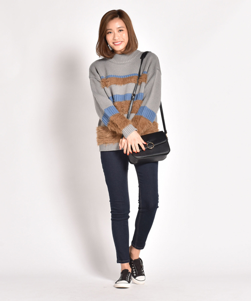 LIPSTAR（リップスター）の「フェザーヤーンボーダーニット（ニット/セーター・レディース・ブラック系その他/グレー系その他・M）」の8枚目の写真