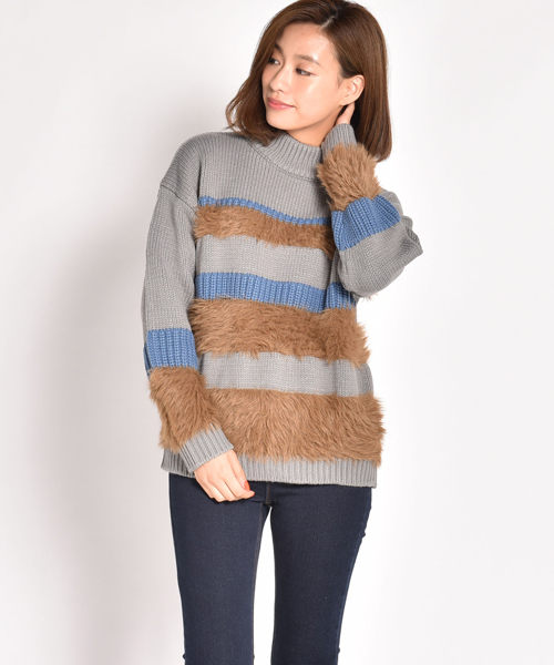 LIPSTAR（リップスター）の「フェザーヤーンボーダーニット（ニット/セーター・レディース・ブラック系その他/グレー系その他・M）」の14枚目の写真