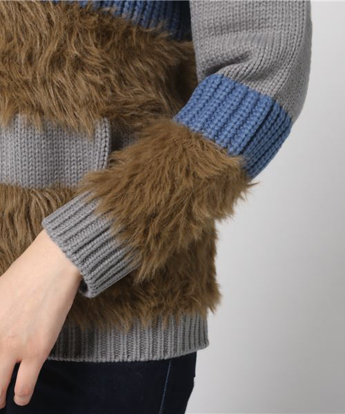 LIPSTAR（リップスター）の「フェザーヤーンボーダーニット（ニット/セーター・レディース・ブラック系その他/グレー系その他・M）」の4枚目の写真