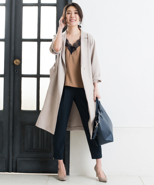 RIVE DROITE（リヴドロワ）の「【洗える【シワになりにくい】リネンライクチェスターコート（チェスターコート・レディース・ライトベージュ/ネイビー・FREE）」の3枚目の写真