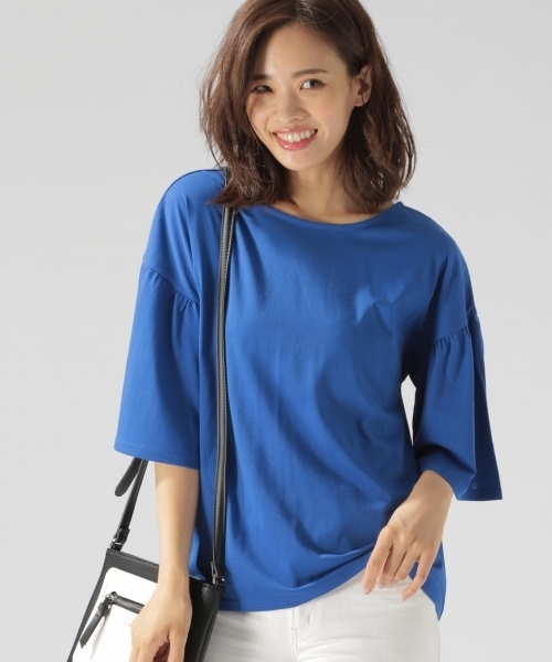 BAYFLOW（ベイフロー）の「GOOD PRICE／バッククロスフレアトップス（Tシャツ/カットソー・レディース・ブラック/オフホワイト/ピンク/ブルー・SMALL/MEDIUM）」の7枚目の写真