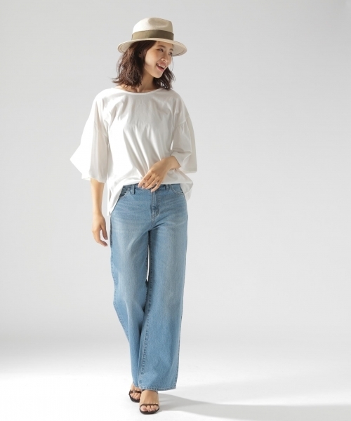 BAYFLOW（ベイフロー）の「GOOD PRICE／バッククロスフレアトップス（Tシャツ/カットソー・レディース・ブラック/オフホワイト/ピンク/ブルー・SMALL/MEDIUM）」の9枚目の写真