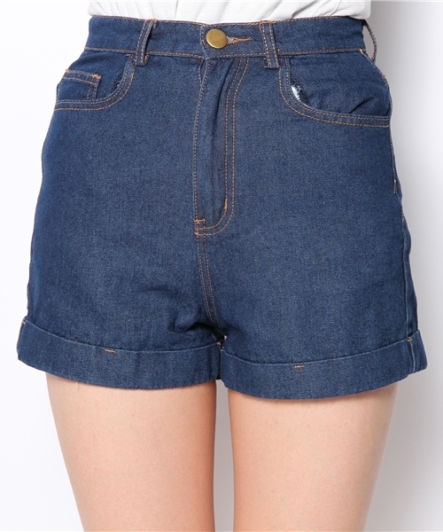 WEGO（ウィゴー）の「WEGO/ハイウエストロールアップショーツ（デニムパンツ・レディース・ホワイト/インディゴブルー/その他1/ダークインディゴブルー・MEDIUM/LARGE）」の7枚目の写真