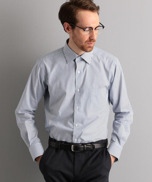 WORK TRIP OUTFITS GREEN LABEL RELAXING（ワークトリップアウトフィッツグリーンレーベル リラクシング）の「【WORK TRIP OUTFITS】ワイドカラー TC ロンドンストライプ シャツ＜スリムフィット＞（シャツ/ブラウス・メンズ・ネイビー/ケリー・36/38/40/41/42/37/43/39）」の2枚目の写真