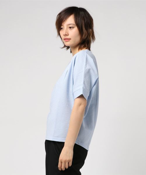 Petit Honfleur（プチオンフルール）の「【COOLER TOUCHシリーズ・Made in JAPAN】ドルマンスリーブプルオーバー（Tシャツ/カットソー・レディース・ホワイト/ブルー/サックスブルー・L size/M size）」の5枚目の写真