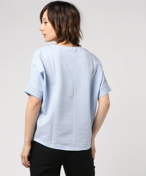 Petit Honfleur（プチオンフルール）の「【COOLER TOUCHシリーズ・Made in JAPAN】ドルマンスリーブプルオーバー（Tシャツ/カットソー・レディース・ホワイト/ブルー/サックスブルー・L size/M size）」の4枚目の写真