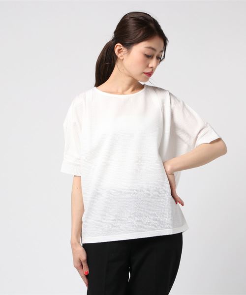 Petit Honfleur（プチオンフルール）の「【COOLER TOUCHシリーズ・Made in JAPAN】ドルマンスリーブプルオーバー（Tシャツ/カットソー・レディース・ホワイト/ブルー/サックスブルー・L size/M size）」の13枚目の写真