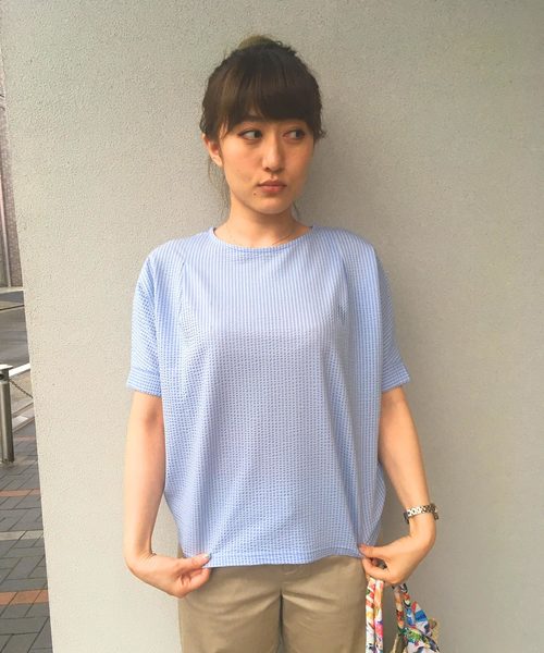 Petit Honfleur（プチオンフルール）の「【COOLER TOUCHシリーズ・Made in JAPAN】ドルマンスリーブプルオーバー（Tシャツ/カットソー・レディース・ホワイト/ブルー/サックスブルー・L size/M size）」の19枚目の写真