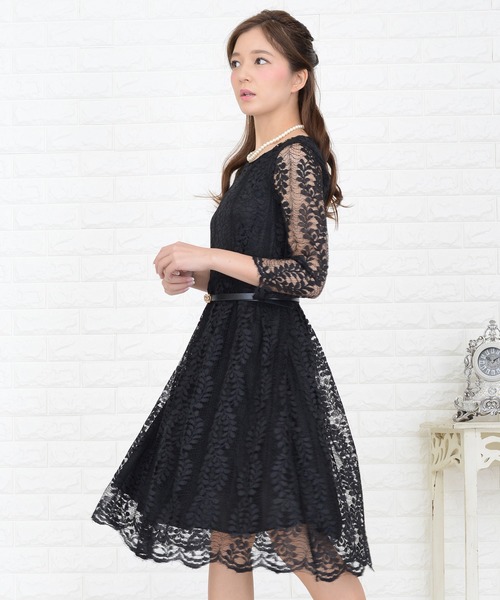 Lace Ladies(レースレディース)の「リーフモチーフ総レースAラインワンピース・ドレス(ドレス・レディース・グレー/ワイン/ブラック/ホワイト・XL/M/S/L)」の6枚目の写真