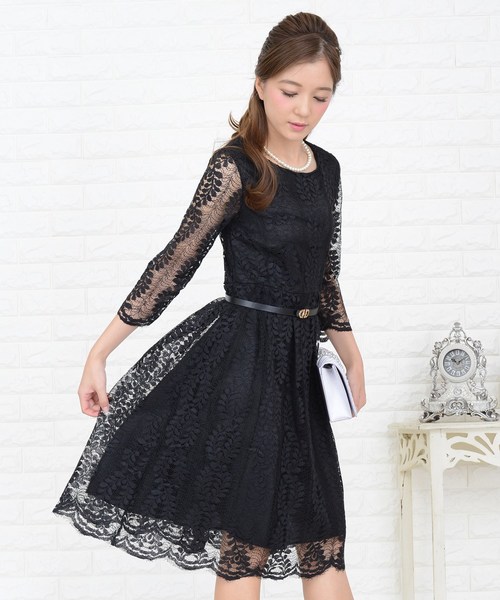Lace Ladies(レースレディース)の「リーフモチーフ総レースAラインワンピース・ドレス(ドレス・レディース・グレー/ワイン/ブラック/ホワイト・XL/M/S/L)」の7枚目の写真