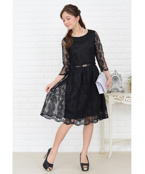 Lace Ladies(レースレディース)の「リーフモチーフ総レースAラインワンピース・ドレス(ドレス・レディース・グレー/ワイン/ブラック/ホワイト・XL/M/S/L)」の11枚目の写真