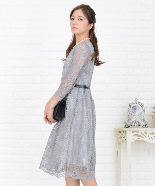 Lace Ladies(レースレディース)の「リーフモチーフ総レースAラインワンピース・ドレス(ドレス・レディース・グレー/ワイン/ブラック/ホワイト・XL/M/S/L)」の13枚目の写真