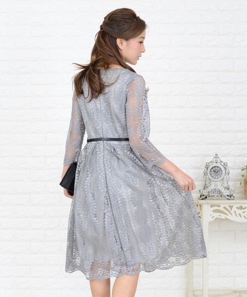 Lace Ladies(レースレディース)の「リーフモチーフ総レースAラインワンピース・ドレス(ドレス・レディース・グレー/ワイン/ブラック/ホワイト・XL/M/S/L)」の14枚目の写真