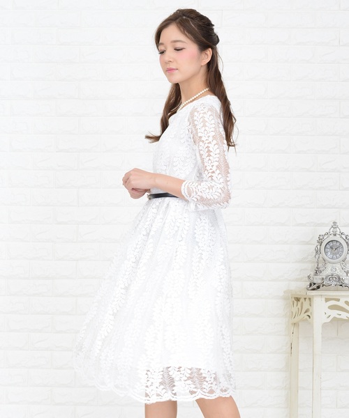 Lace Ladies(レースレディース)の「リーフモチーフ総レースAラインワンピース・ドレス(ドレス・レディース・グレー/ワイン/ブラック/ホワイト・XL/M/S/L)」の19枚目の写真