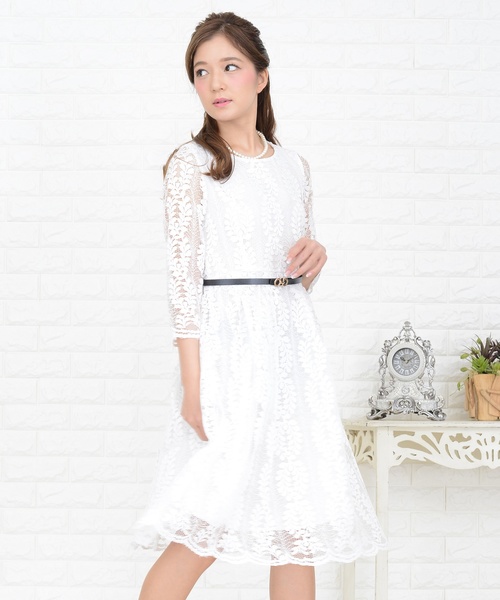 Lace Ladies(レースレディース)の「リーフモチーフ総レースAラインワンピース・ドレス(ドレス・レディース・グレー/ワイン/ブラック/ホワイト・XL/M/S/L)」の20枚目の写真