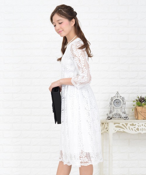 Lace Ladies(レースレディース)の「リーフモチーフ総レースAラインワンピース・ドレス(ドレス・レディース・グレー/ワイン/ブラック/ホワイト・XL/M/S/L)」の21枚目の写真